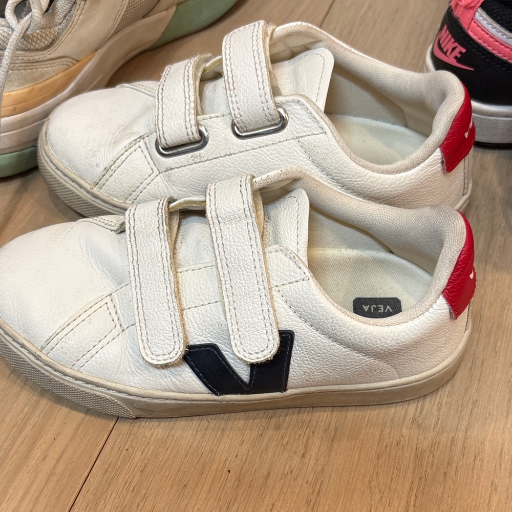 Veja Kids White Sneakers with Red and Black Accents